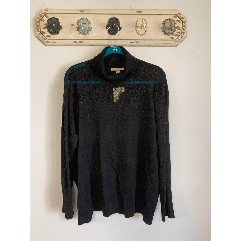 NWT Anthology Black Lace Detail Turtleneck Sweater Size 24/26